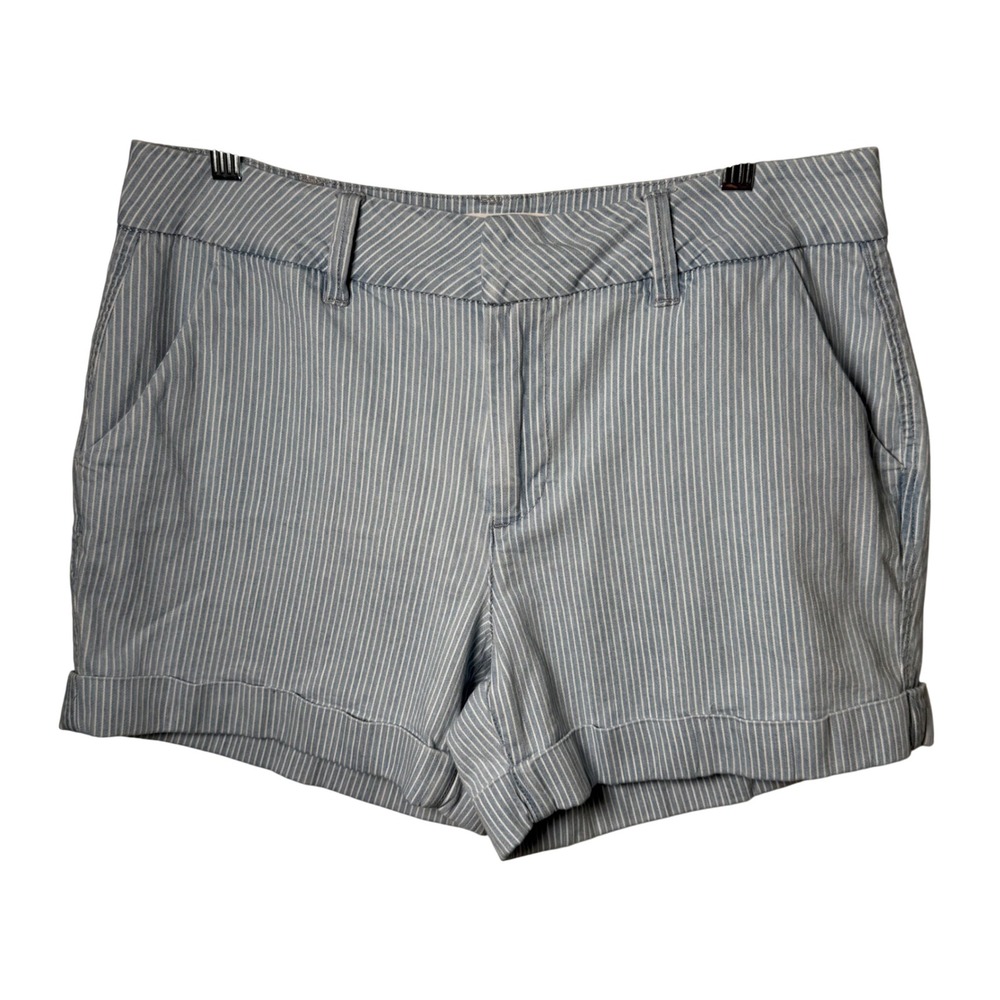 Dear John Hampton Shorts Womens 30 Blue White Pinstripe Mid Rise Cuffed Chino